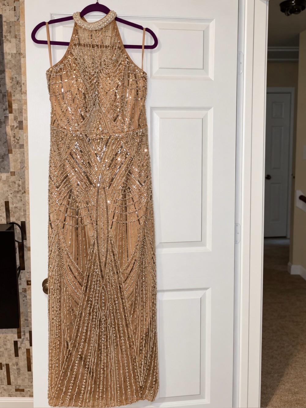 SHEIN Gold Beaded Halter Maxi Dress